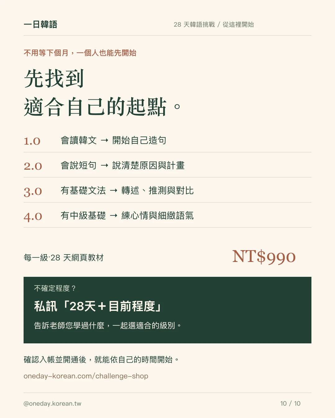 每級 NT$990。開通後隨時能開始,不用等下個月。